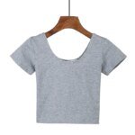 Stretch Women Cotton Sexy U Neck Crop Top 2024 Girls Short Sleeve Female Fashion Best Sell Popular Tee Top T-shirt Hot Sale - Image 3