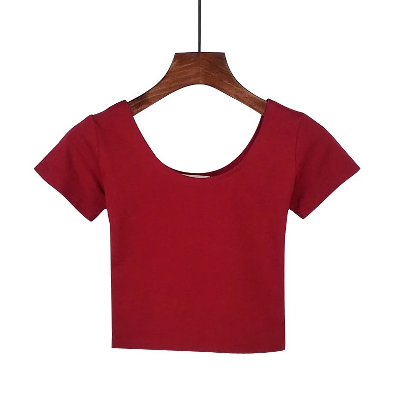 Stretch Women Cotton Sexy U Neck Crop Top 2024 Girls Short Sleeve Female Fashion Best Sell Popular Tee Top T-shirt Hot Sale