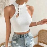 2025 Summer Women Vintage Chinese Button White Tank Top Halter Tops O-Neck Cute Y2k Crop Tops Off Shoulder Tops for Girls - Image 5