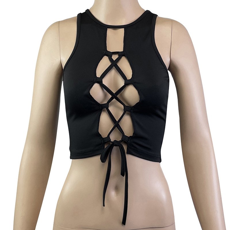 Sexy Strap Hollow Out Bare Midriff Halter Crop Tops Women Tank Top Casual Sleeveless Cropped Vest Camisole Tube Top Female