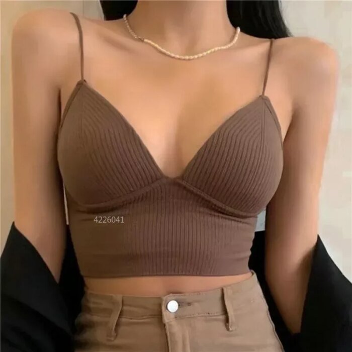 Women Sexy Sleeveless Crop Tops Seamless Underwear Wireless V-Shaped Camisole Bralette One-Piece Tube Tops Padded Bra - Image 2