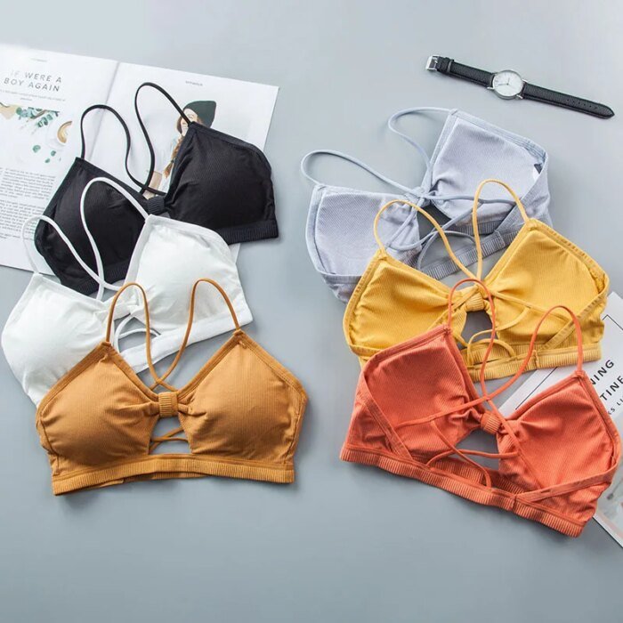 Women Sexy Sleeveless Crop Tops Seamless Underwear Wireless V-Shaped Camisole Bralette One-Piece Tube Tops Padded Bra - Image 5