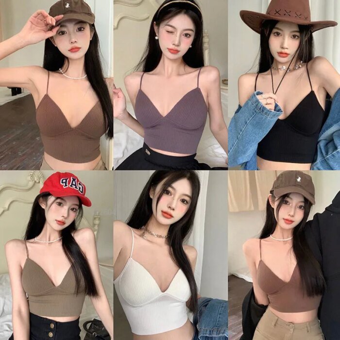 Women Sexy Sleeveless Crop Tops Seamless Underwear Wireless V-Shaped Camisole Bralette One-Piece Tube Tops Padded Bra - Image 4