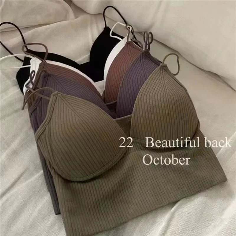 Women Sexy Sleeveless Crop Tops Seamless Underwear Wireless V-Shaped Camisole Bralette One-Piece Tube Tops Padded Bra