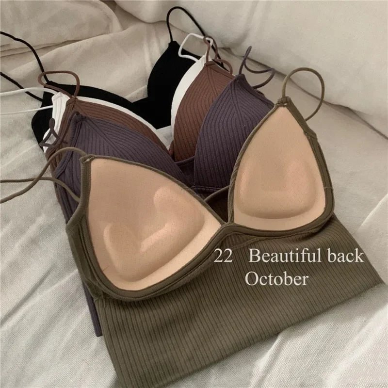 Women Sexy Sleeveless Crop Tops Seamless Underwear Wireless V-Shaped Camisole Bralette One-Piece Tube Tops Padded Bra
