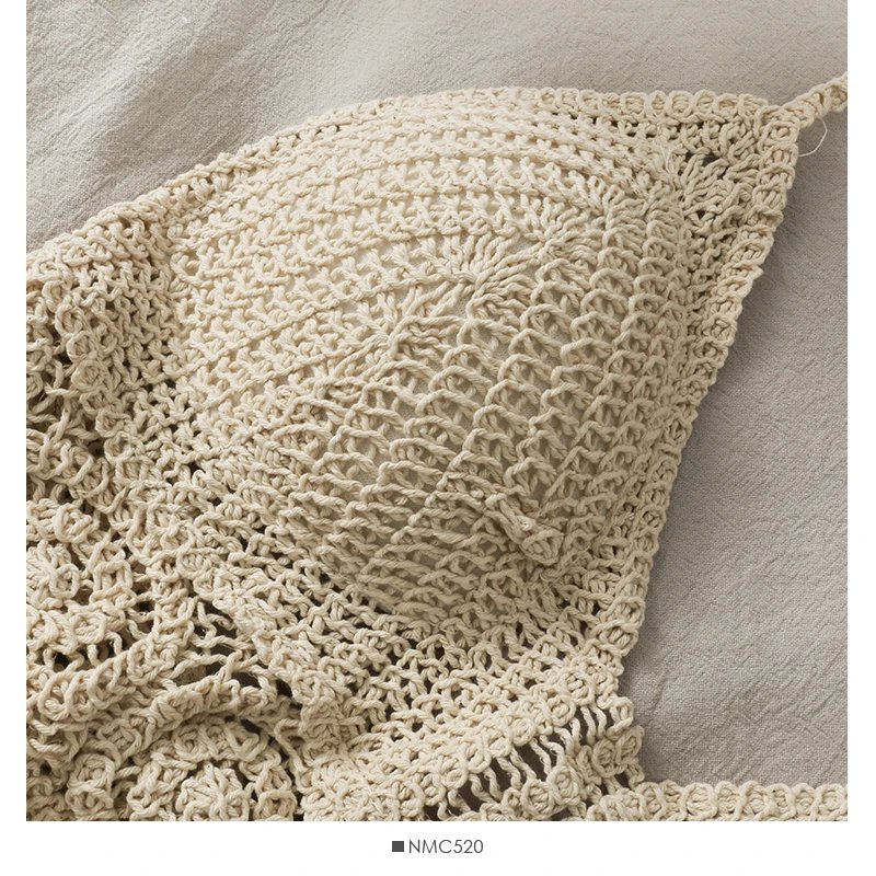 2025 Crop Tops Retro Wild Hollow Perspective Tassel Sexy Spaghetti Strap Tanke Top Women Built In Bra New Back Lace Halter Neck