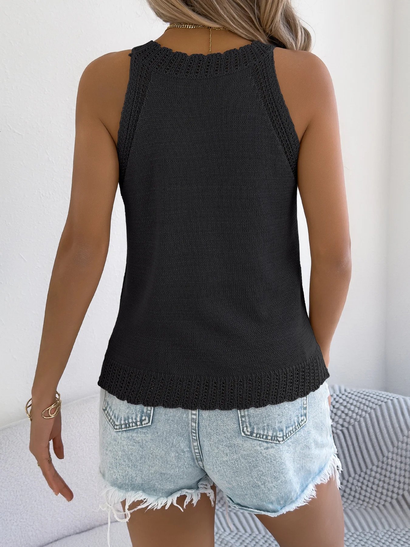 VigoCasey 2025 Lady Summer Sexy Bodycon Top Women Solid Hollow Knit Vest Female Off Shoulder Sleeveless Casual Clud Tops Clothes