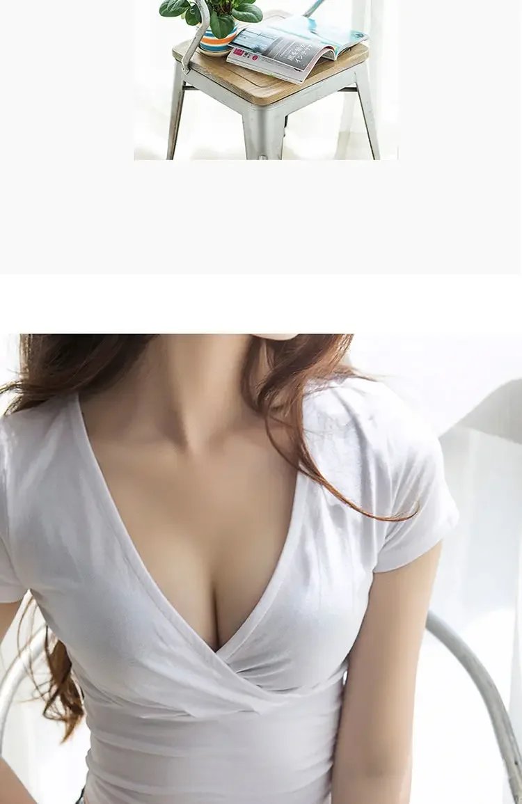 Y2K Vintage Solid Khaki Cross Crop Top T-shirt Women Cropped Slim Short Sleeve Tops V-neck Summer Clothes Tee Shirt Femme