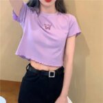 Y2K Crop Top T-shirt Women O-neck High Waist Slim Crop Top Butterfly Embroidered Short-Sleeved Tee Shirt T-shirts  Woman Clothes