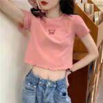 Y2K Crop Top T-shirt Women O-neck High Waist Slim Crop Top Butterfly Embroidered Short-Sleeved Tee Shirt T-shirts  Woman Clothes - Image 5