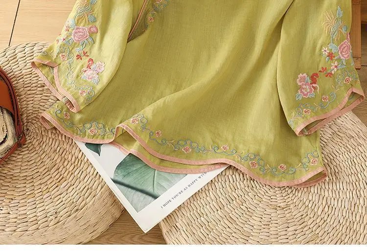 Summer Vintage Tshirt Woman Clothes Cotton Linen Tops Tee Loose Embroidered T-Shirts Women Harajuku Casual Blusas Ladies T Shirt