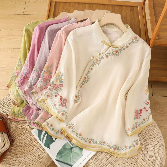 Summer Vintage Tshirt Woman Clothes Cotton Linen Tops Tee Loose Embroidered T-Shirts Women Harajuku Casual Blusas Ladies T Shirt - Image 3