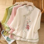 Summer Vintage Tshirt Woman Clothes Cotton Linen Tops Tee Loose Embroidered T-Shirts Women Harajuku Casual Blusas Ladies T Shirt - Image 5