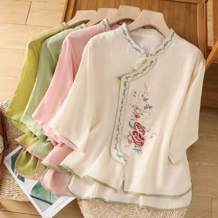 Summer Vintage Tshirt Woman Clothes Cotton Linen Tops Tee Loose Embroidered T-Shirts Women Harajuku Casual Blusas Ladies T Shirt - Image 5
