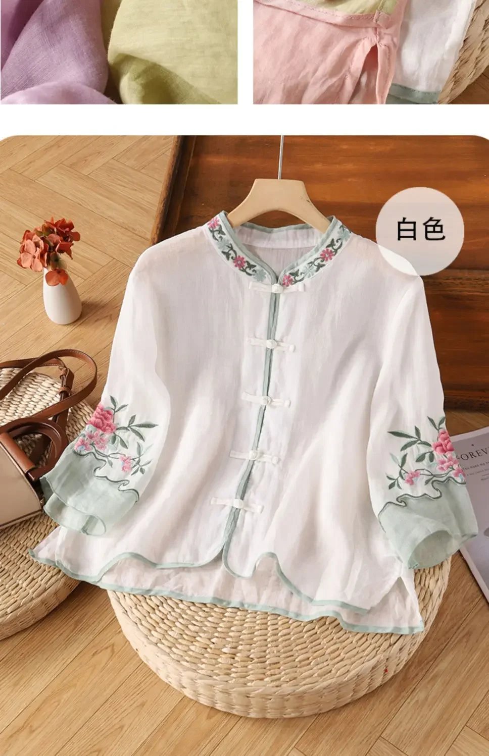 Summer Vintage Tshirt Woman Clothes Cotton Linen Tops Tee Loose Embroidered T-Shirts Women Harajuku Casual Blusas Ladies T Shirt