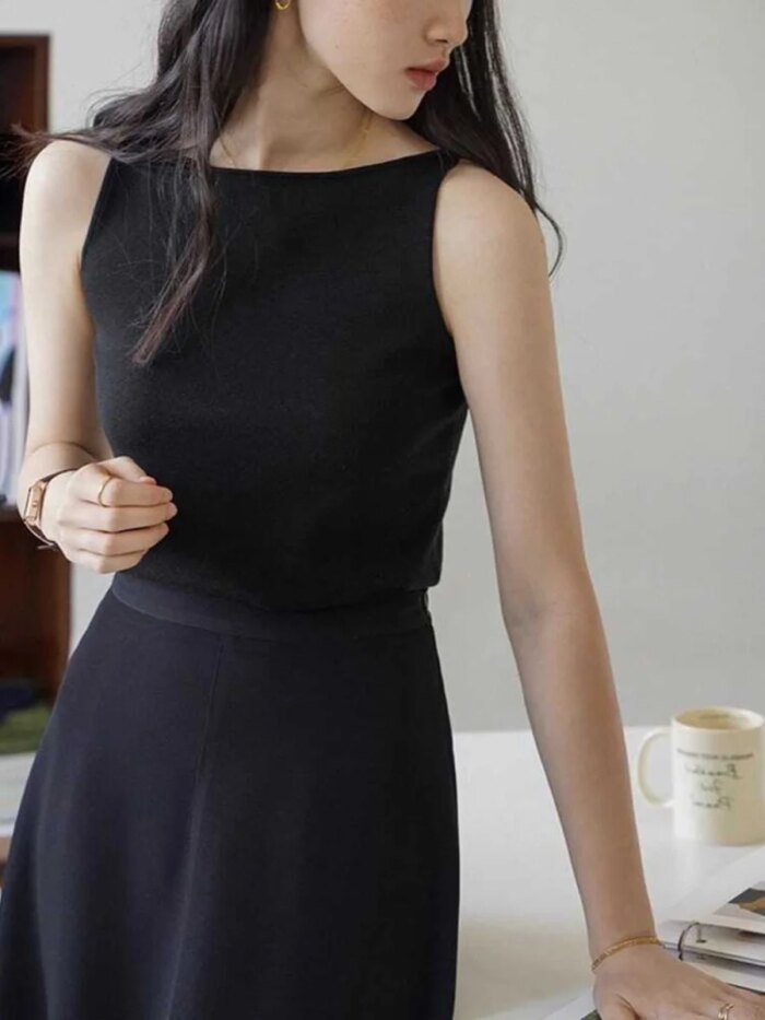 Bla White Striped Knitted Svel Strap Vest Women Summer Inner Wear Outer Wear Slim Fit ort Sport Top Commute Sle - Image 3