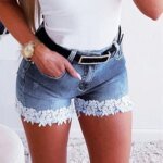Women Slim Denim Shorts Stretch Lace Stitching Jeans Shorts Ladies Casual Regular Short - Image 5