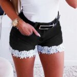 Women Slim Denim Shorts Stretch Lace Stitching Jeans Shorts Ladies Casual Regular Short - Image 4