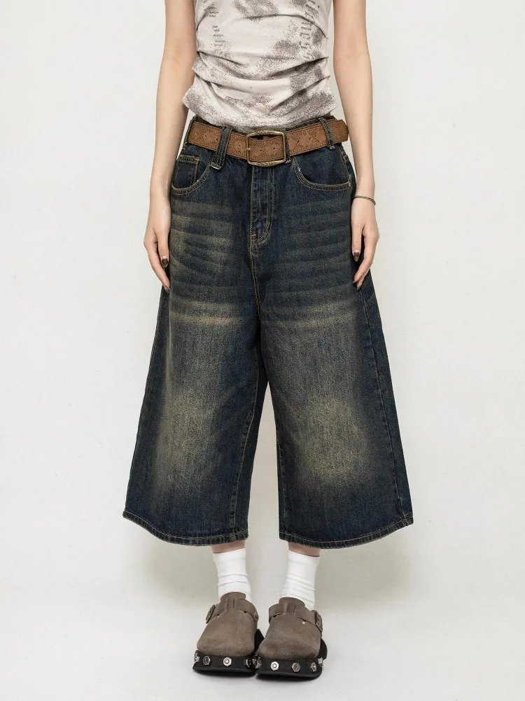 Harajuku Vintage High Waist Black Retro Washed Denim Shorts Women's Fashion Casual Loose Fit Y2K Streetwear Mid Long Short Harajuku Vintage High Waist Black Retro Washed Denim Shorts Women's Fashion Casual Loose Fit Y2K Streetwear Mid Long Short