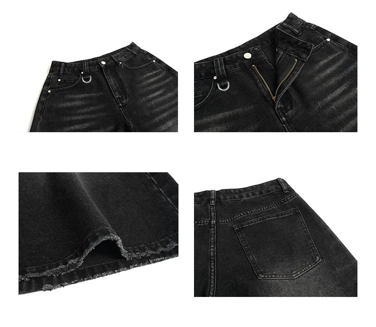 Harajuku Vintage High Waist Black Retro Washed Denim Shorts Women's Fashion Casual Loose Fit Y2K Streetwear Mid Long Short Harajuku Vintage High Waist Black Retro Washed Denim Shorts Women's Fashion Casual Loose Fit Y2K Streetwear Mid Long Short