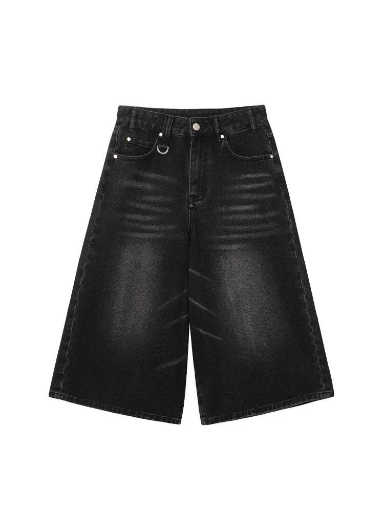 Harajuku Vintage High Waist Black Retro Washed Denim Shorts Women's Fashion Casual Loose Fit Y2K Streetwear Mid Long Short Harajuku Vintage High Waist Black Retro Washed Denim Shorts Women's Fashion Casual Loose Fit Y2K Streetwear Mid Long Short