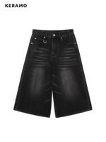 Harajuku Vintage High Waist Black Retro Washed Denim Shorts Women's Fashion Casual Loose Fit Y2K Streetwear Mid Long Short - Image 5