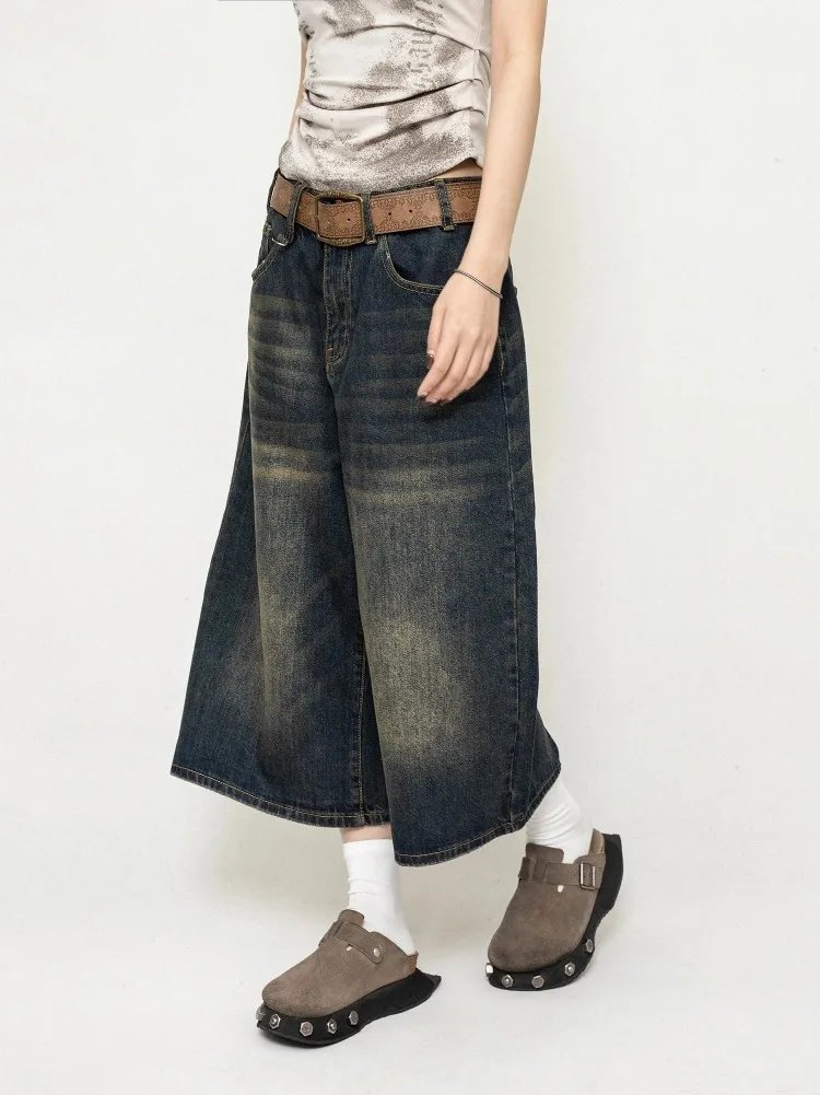 Harajuku Vintage High Waist Black Retro Washed Denim Shorts Women's Fashion Casual Loose Fit Y2K Streetwear Mid Long Short Harajuku Vintage High Waist Black Retro Washed Denim Shorts Women's Fashion Casual Loose Fit Y2K Streetwear Mid Long Short