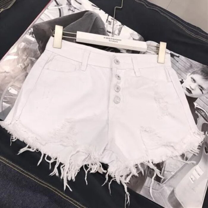 High Waist Tassel Broken Denim Shorts Women Summer Korean Version Raw Edge Wide Leg Loose Plus Size Jean Shorts Female - Image 3