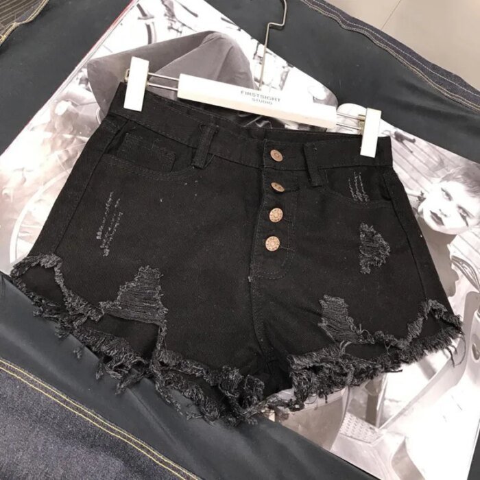 High Waist Tassel Broken Denim Shorts Women Summer Korean Version Raw Edge Wide Leg Loose Plus Size Jean Shorts Female - Image 4