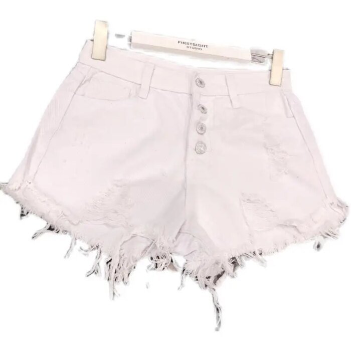 High Waist Tassel Broken Denim Shorts Women Summer Korean Version Raw Edge Wide Leg Loose Plus Size Jean Shorts Female - Image 6