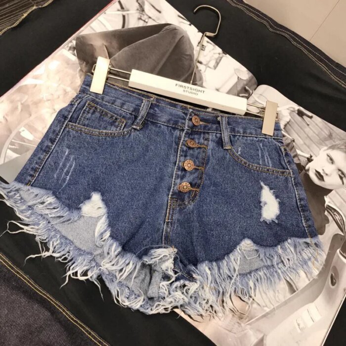 High Waist Tassel Broken Denim Shorts Women Summer Korean Version Raw Edge Wide Leg Loose Plus Size Jean Shorts Female - Image 2