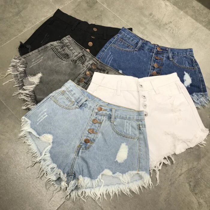 High Waist Tassel Broken Denim Shorts Women Summer Korean Version Raw Edge Wide Leg Loose Plus Size Jean Shorts Female - Image 1
