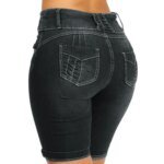 Women Denim Shorts Summer Fashion Casual High Waist Solid Color Skinny Slim-Fit Shorts Jeans - Image 3