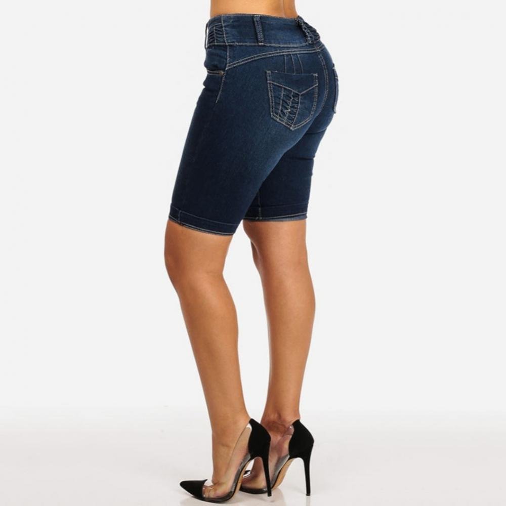 Women Denim Shorts Summer Fashion Casual High Waist Solid Color Skinny Slim-Fit Shorts Jeans