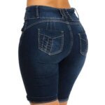 Women Denim Shorts Summer Fashion Casual High Waist Solid Color Skinny Slim-Fit Shorts Jeans - Image 4