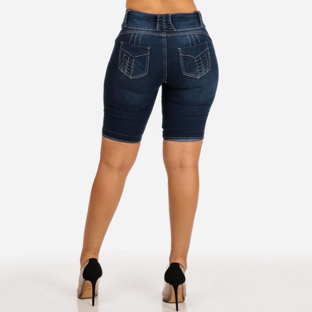 Women Denim Shorts Summer Fashion Casual High Waist Solid Color Skinny Slim-Fit Shorts Jeans