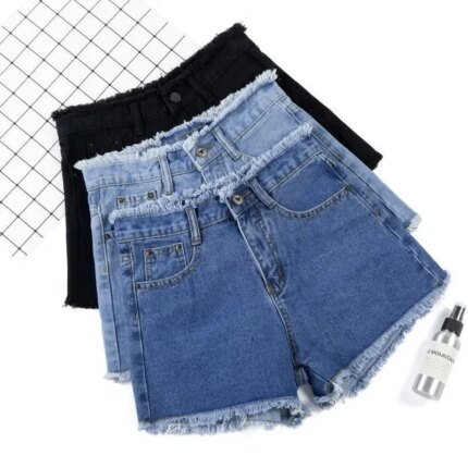 2025 Summer Woman High Haist Jeans Shorts Fashion Rough-edges Denim Short Pants Schoolgirl Casual Pants Blue Black White Jeans