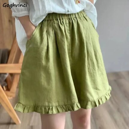 Ruffles Shorts Women M-4XL Sweet Loose Vintage Korean Style Summer Casual Temperament College Simple All-match Fashion Classic