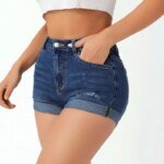 Women Summer Denim Shorts High Waist Stretch Ripped Hole Skinny Pockets Jeans Short Pants - Image 3