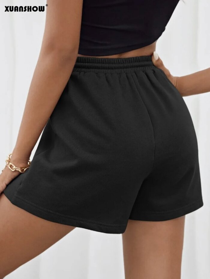 XUANSHOW Summer Women Shorts Sportswear Lacing Bottoms Solid Color Elastic Pockets Casual High Waisted Women Loose Short - Image 3