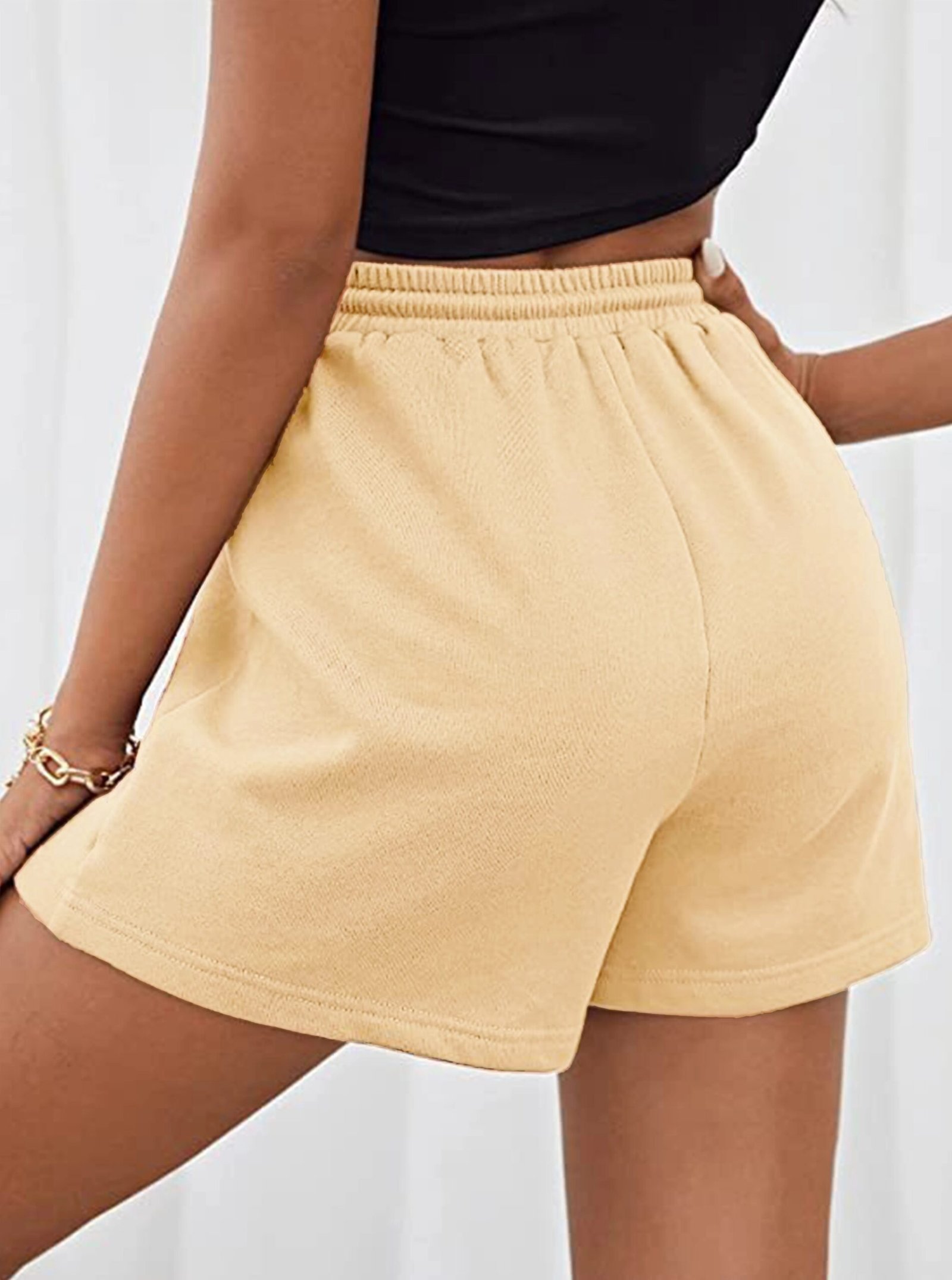 XUANSHOW Summer Women Shorts Sportswear Lacing Bottoms Solid Color Elastic Pockets Casual High Waisted Women Loose Short