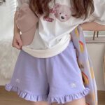 Sporty Shorts Women Ruffles Kawaii Bows Japanese Style Casual Loose Soft High Waist Summer Students Simple Fashion Popular Chic - Image 3