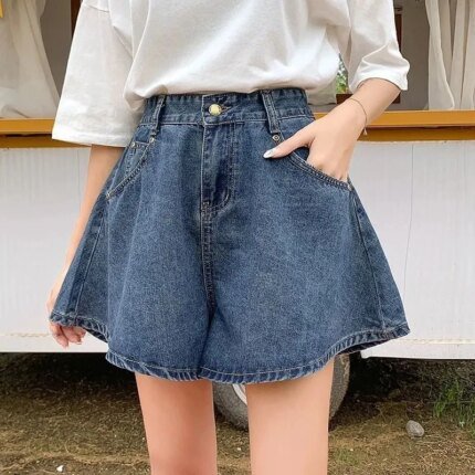 Summer Women's Wide Leg Denim Shorts 2025 New Fashion High Waisted Washed Jean Shorts Woman Casual Buttons Pockets Short Pants