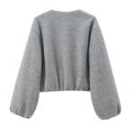 TRAF Outerwears Cropped Bomber Jacket Women Autumn Long Sleeve Faux Wool Coats For Woman Winter Zip Up Gray Beige Short Coats - Image 3