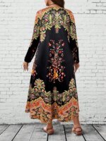 Plus Size Women's Boho Floral Maxi Dress, Long - Sleeve V - Neck, Ethnic Print, Casual & Festival Wear - Image 3