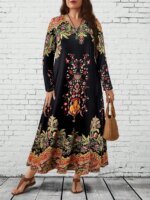 Plus Size Women's Boho Floral Maxi Dress, Long - Sleeve V - Neck, Ethnic Print, Casual & Festival Wear - Image 2