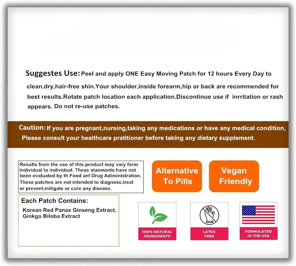 30 Patches Korean Red Panax Ginseng Transdermal Patches With Ginkgo Biloba Energy, Performance For Men & Women 30 Patches Korean Red Panax Ginseng Transdermal Patches With Ginkgo Biloba Energy, Performance For Men & Women