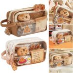 Capybara Kawaii Pencil Case with Compartments Pencil Pouch with Sticker Pendant Stationary Bag for Office School