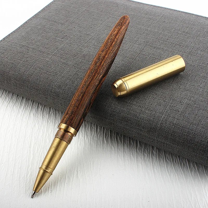 High Quality Brass Roller Ball Pen Ebony Wood Spin Stationery Office School Supplies Signature Ink Pens New