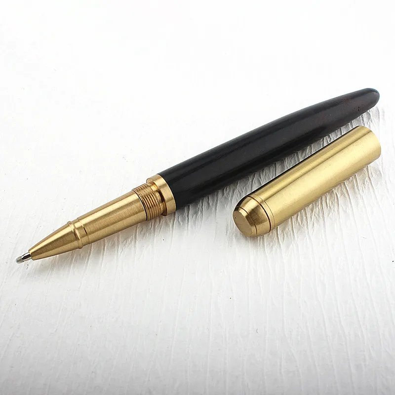 High Quality Brass Roller Ball Pen Ebony Wood Spin Stationery Office School Supplies Signature Ink Pens New